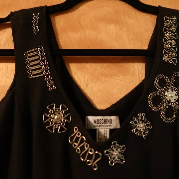 $1200 Moschino Cheap and Chic dress black with silver fit n flare size US 6/S - Picture 9 of 14